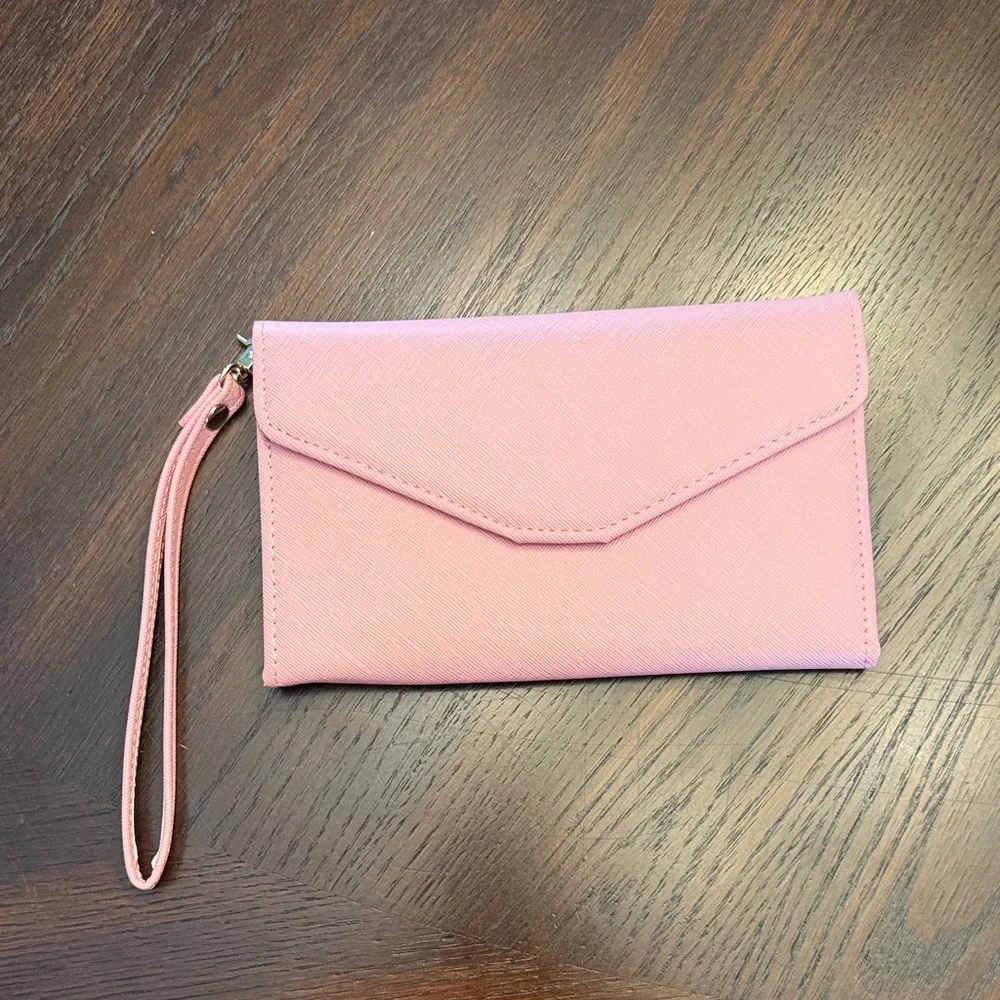Pink Envelope Wallet Wristlet Clutch Travel Organizer Card Holder OS